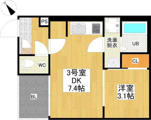 R-SMART 新栄2(1DK/1階)の間取り写真