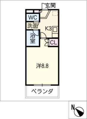 ミキスクェア高岡(1K/3階)の間取り写真