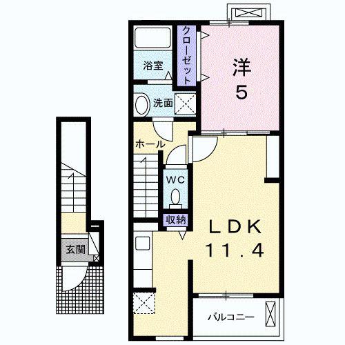ヴィッラ ローザ(1LDK/2階)の間取り写真