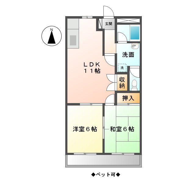 TハピネスA・B(2LDK/2階)の間取り写真