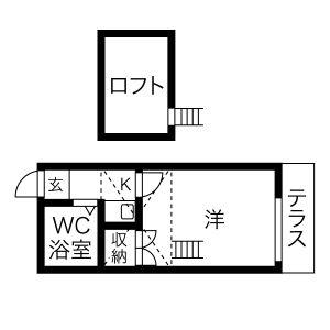 ルミエール的場(1K/2階)の間取り写真