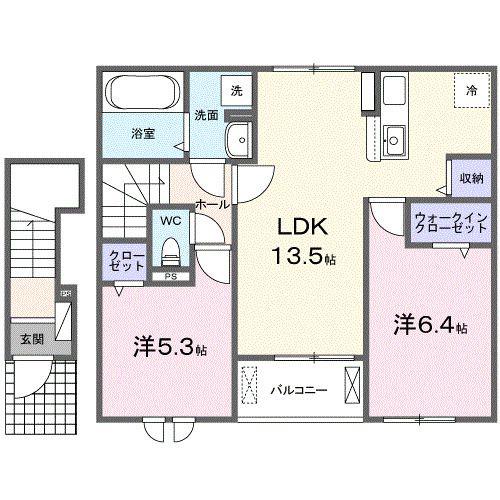 フローラル(2LDK/2階)の間取り写真