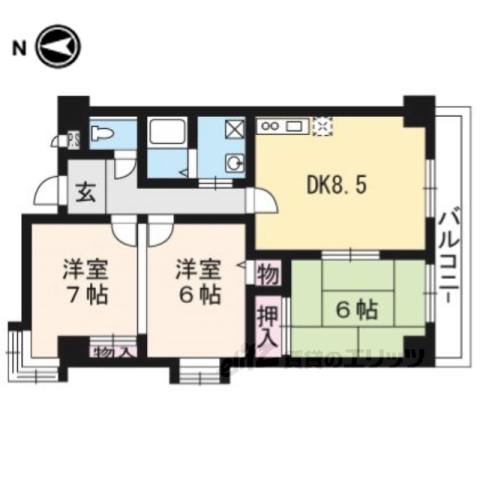 サンシャイン梅津(3LDK/5階)の間取り写真