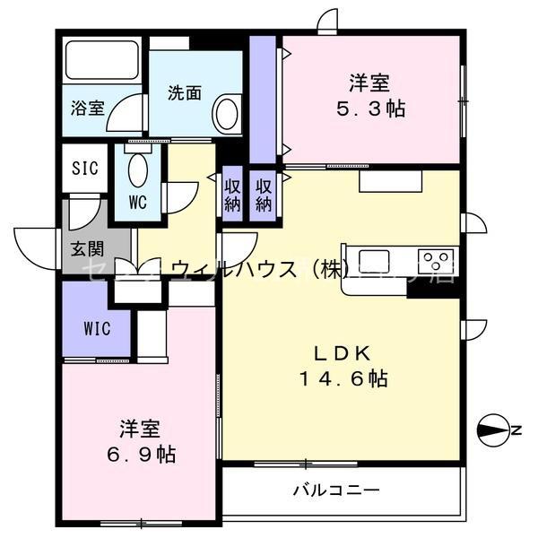 SHAMAISON RINO(2LDK/1階)の間取り写真