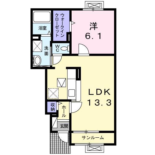 サニーヒルズE(1LDK/1階)の間取り写真
