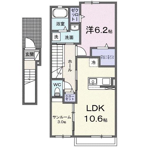 近江鉄道八日市線 八日市駅 バス乗車時間：14分 最寄りバス停で下車 徒歩2分 2階建 築2年(1LDK/2階)の間取り写真