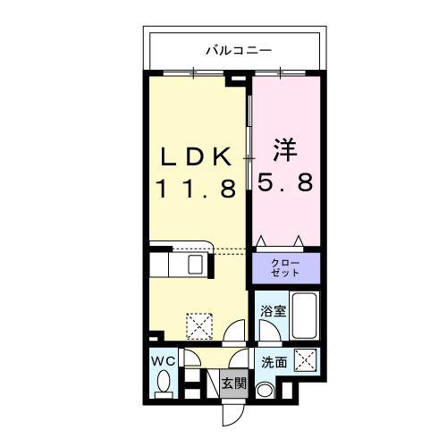 エフ・アクアレル(1LDK/2階)の間取り写真