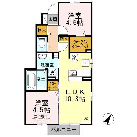 CASA FELICE B棟(2LDK/1階)の間取り写真