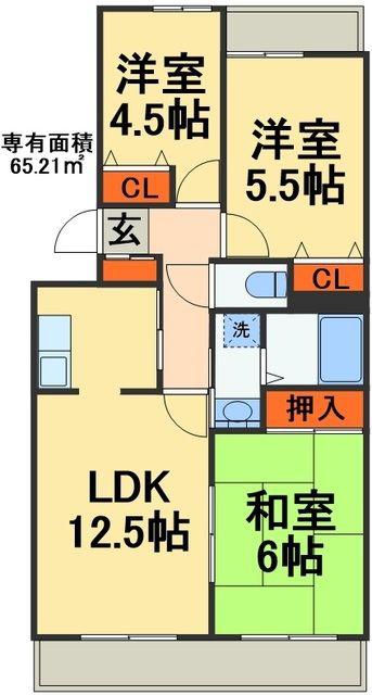 花見川ガーデンハイツ(3LDK/2階)の間取り写真