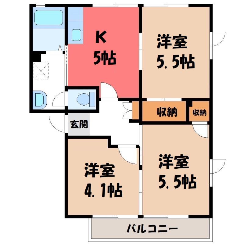 エスペランサ豊城A(3K/2階)の間取り写真