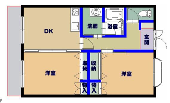 北崎ビル(2DK/2階)の間取り写真