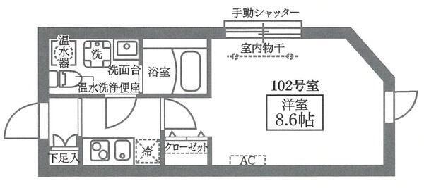 COCOCUBE東長崎(1K/1階)の間取り写真