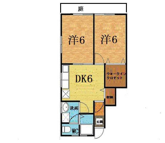 Mコーポ弐番館(2DK/1階)の間取り写真