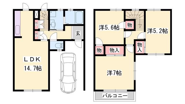 ロレーヌハイツ宝殿II(3LDK/1階)の間取り写真