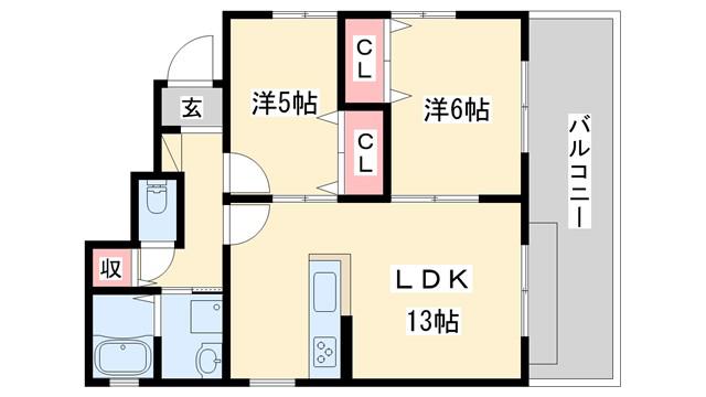ファミーユ溝之口(2LDK/1階)の間取り写真