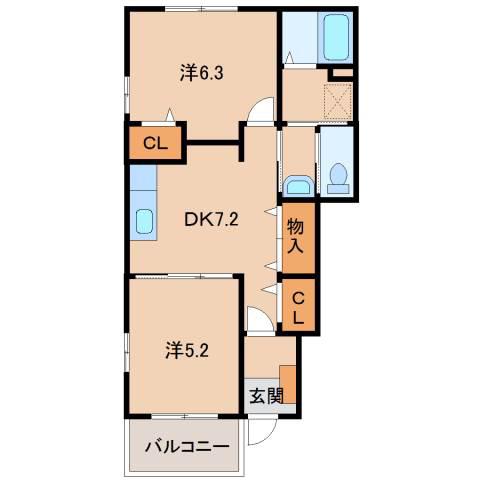 シャイニング・ベル II(2DK/1階)の間取り写真