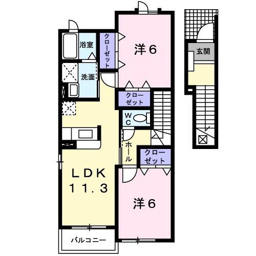 ロイヤルステージ・アイ A棟(2LDK/2階)の間取り写真