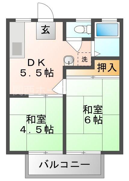 ゾンネンブルーメ(2DK/1階)の間取り写真