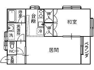 ハイツヤナギダB (1LDK/2階)の間取り写真