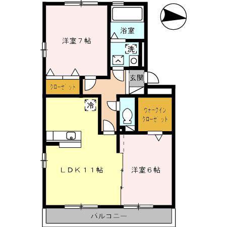 Y.サイレント ヴィラージュ(2LDK/3階)の間取り写真