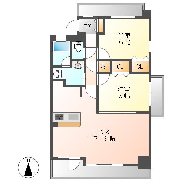 茶屋ヶ坂ライズ(2LDK/9階)の間取り写真
