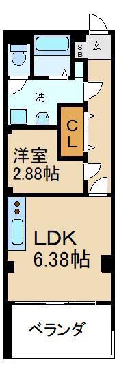 フラット星田(1DK/4階)の間取り写真