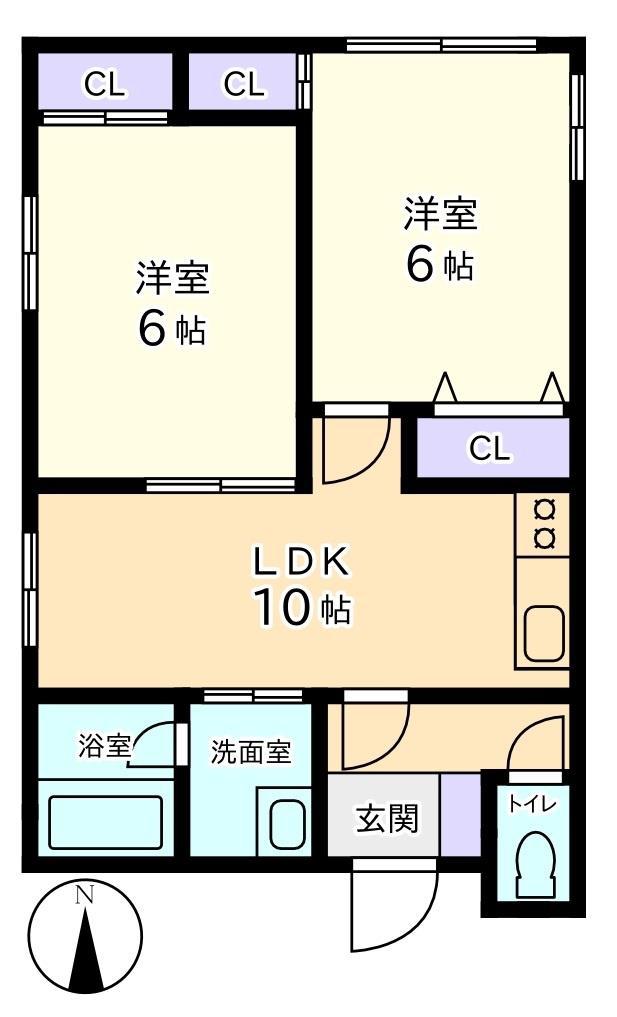 信開セルーラ山代温泉北部RIGHT(2LDK/2階)の間取り写真