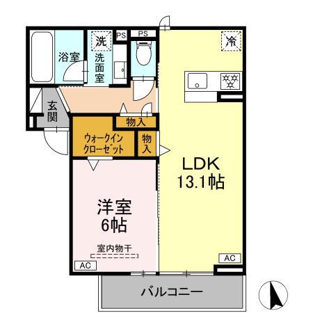 プライムテラス上六名(1LDK/2階)の間取り写真