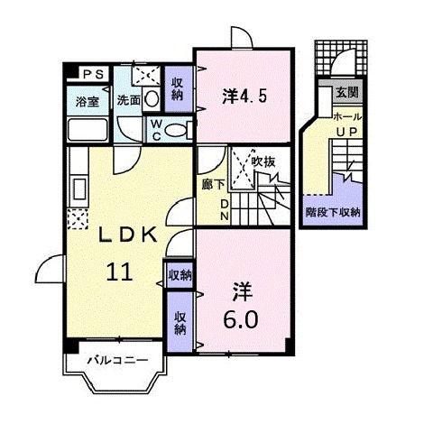 エクセレントヴィラA(2LDK/2階)の間取り写真