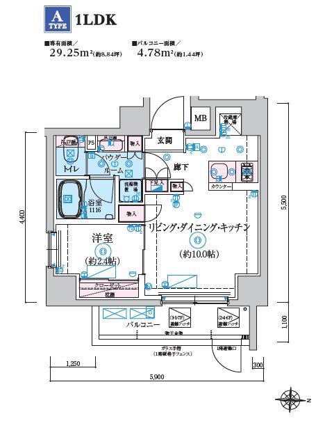 リヴシティ菊川駅前(1LDK/1階)の間取り写真
