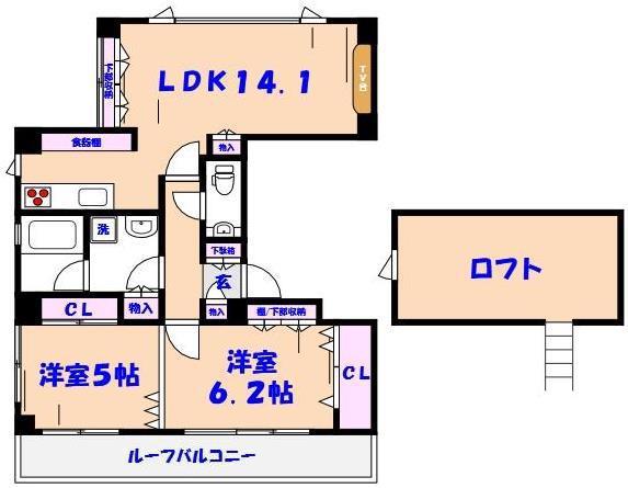 ペルテ市川Ⅰ(2LDK/4階)の間取り写真