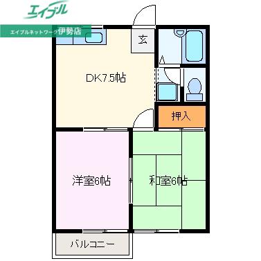 コーポエム(2DK/2階)の間取り写真