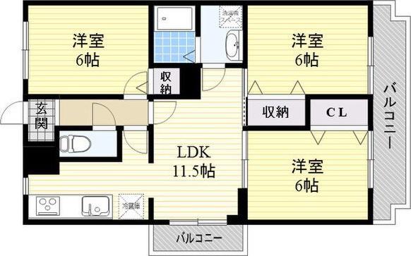 SUNハイム城南(3LDK/4階)の間取り写真