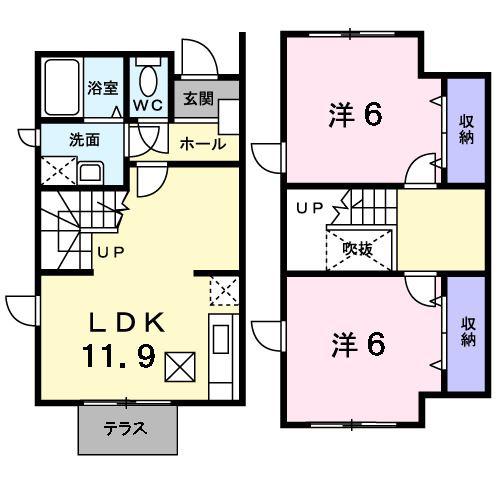 プルメリアB(2LDK/1階)の間取り写真