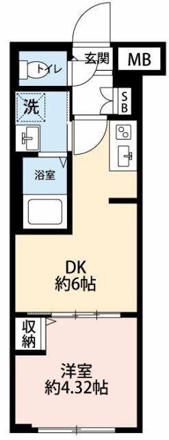 ハーモニーレジデンス新宿四谷(1DK/2階)の間取り写真