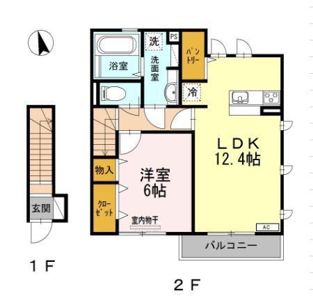 レジデンスさくら(1LDK/2階)の間取り写真