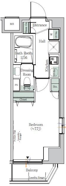 ONE ROOF RESIDENCE KIBA ウエスト(1K/7階)の間取り写真