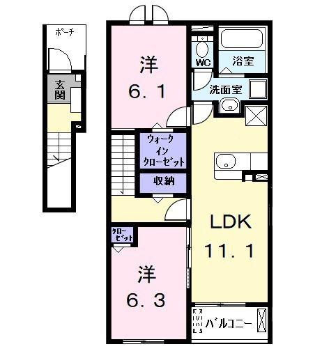 ルミエール中野新町(2LDK/2階)の間取り写真