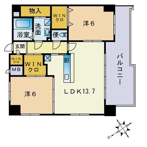 アクシオン箱崎東グランデ(2LDK/10階)の間取り写真