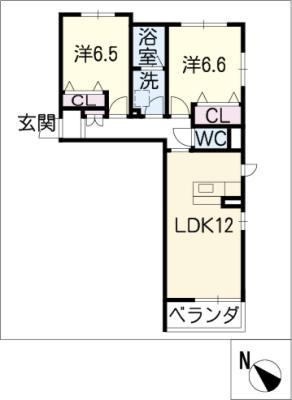 シャーメゾン牧野(2LDK/2階)の間取り写真