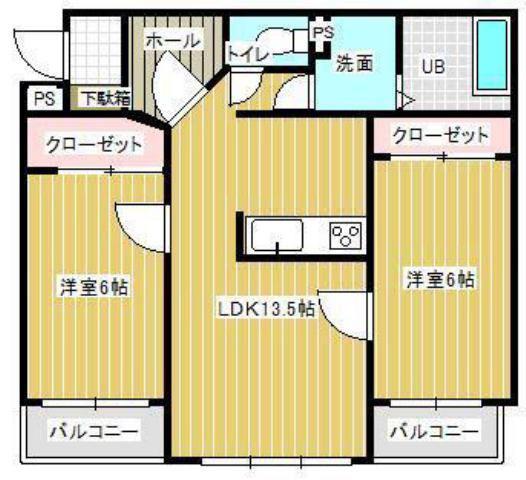 近鉄名古屋線 霞ケ浦駅 徒歩9分 3階建 築17年(2LDK/2階)の間取り写真