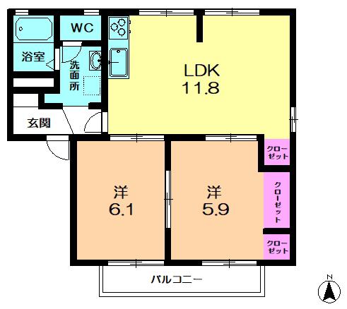 エクセレント桜が丘B(2LDK/1階)の間取り写真