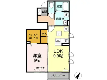 ＪＲ予讃線 波方駅 徒歩17分 2階建 築7年(1LDK/1階)の間取り写真