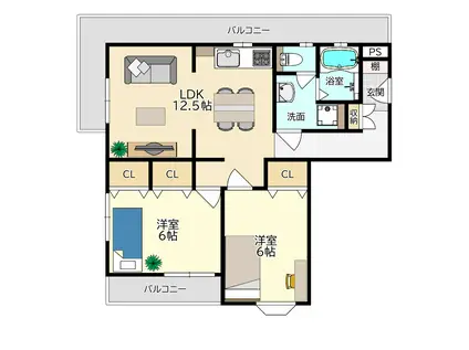 アンバサダー(2LDK/4階)の間取り写真