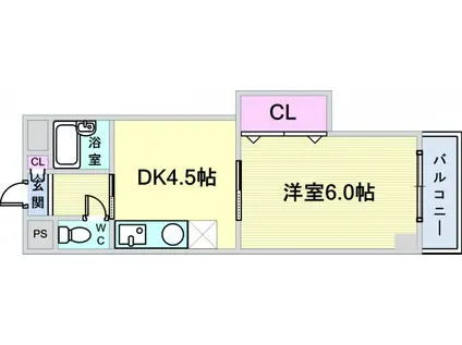 ノルデンハイム新北野(1DK/11階)の間取り写真