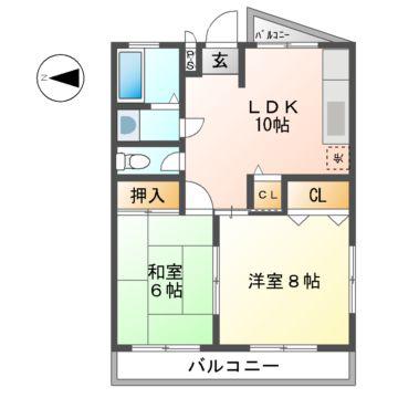 セシル古市(2LDK/2階)の間取り写真