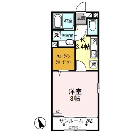 ルビー D(1K/2階)の間取り写真