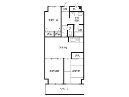 プラージュ橘(3DK/3階)の間取り写真