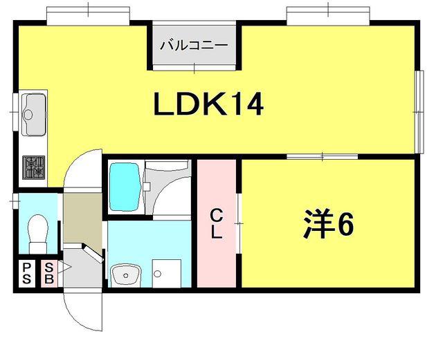 芦屋ニューコーポII番館(1LDK/2階)の間取り写真