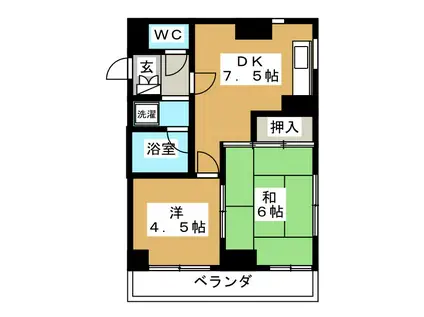 ラ・カーサモモイ(2DK/4階)の間取り写真